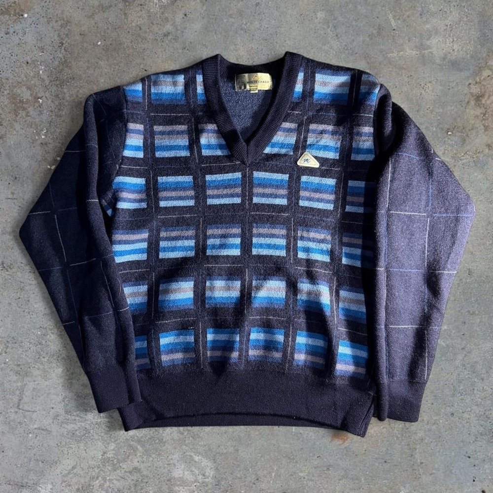 Vintage Monte Carlo V-Neck Geometric Knit Sweater Size 40